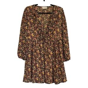 Aura Womens Floral Ruffle V-Neck Babydoll Mini Dress Black Small Dark Fairy